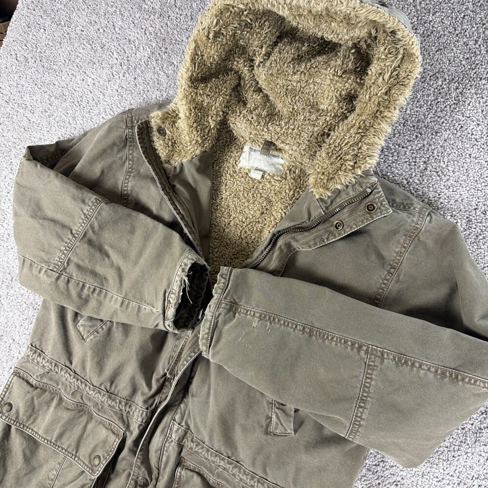 Vtg American Eagle Coat Mens S Green Canvas Uitility Military Full Zip Faux Fur